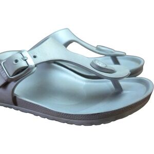 Birkenstock Silver Kids EVA Thong Sandals Buckle Adjustable Waterproof Size 2